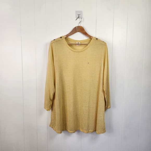 Penningtons Yellow Knit Top Stripe Nautical Plus Size 2X New Office Comfy Soft - Picture 9 of 9